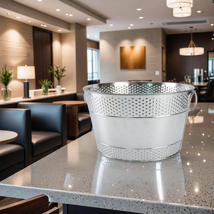 Ice Bucket for Parties Galvanized Beverage Tub, Drink Buckets Galvanized Bucket with Handles for Wine Beer Champagne Cocktails for Catering Bars (Silver-1PC)