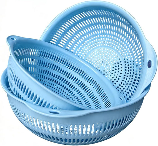 3 pcs Plastic Wash Basket Round Perforated Colander Wash Vegetables and Fruits Drain Cooked Pasta Kitchen Essentials Food Strainer Basket Strainer Kitchen Blue Yellow green red (3PCS-Green)