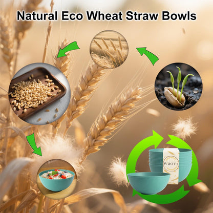 Wrova Wheat Straw Bowls for Kitchen set of 6,Anti-Scald Thick Soup Bowls 40oz,Microwave and Dishwasher Safe Bowl Sets, Unbreakable Cereal Bowl Sets. Vibrant Series