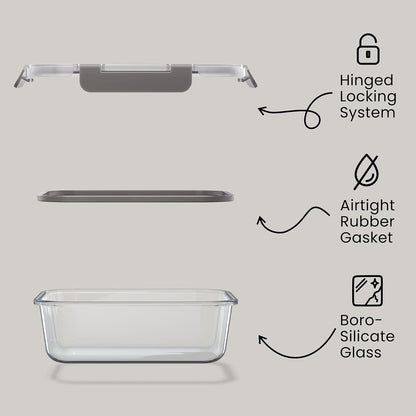 Bakken Borosilicate Glass Food Storage Containers with Lids 16 Pieces, BPA-Free Stackable Lunch & Leftover Containers, Microwave, Freezer & Dishwasher Safe, 100% Airtight Leak-Proof, Gray