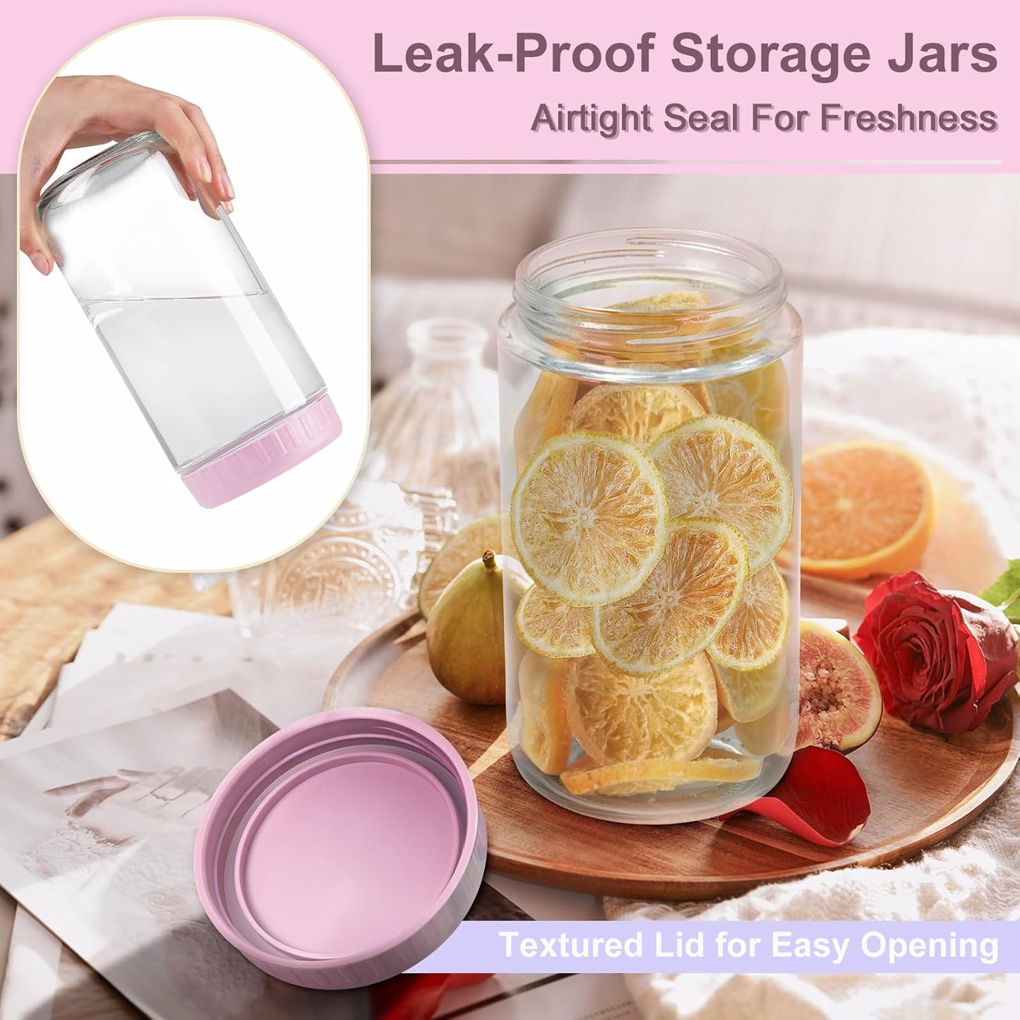 Overnight Oats Containers with Lids, 10oz Wide Mouth Mason Jars with Lids, 9 Pack Glass Jars with Airtight lid for Chia Pudding Yogurt Salad, Meal Prer Oatmeal Jars, Pink