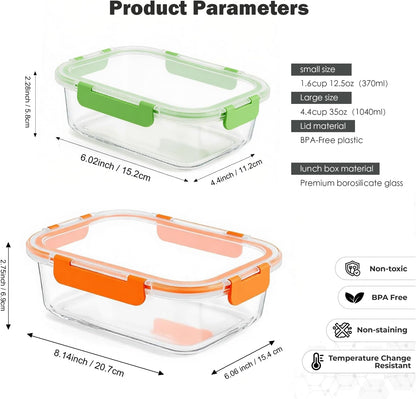 BBV Glass Meal Prep Containers, [10 Pack] Glass Food Storage Containers with Lids, Leak Proof Glass Food Storage Containers with Lids, BPA Free, Microwave Oven Freezer Dishwasher Safe (5color)