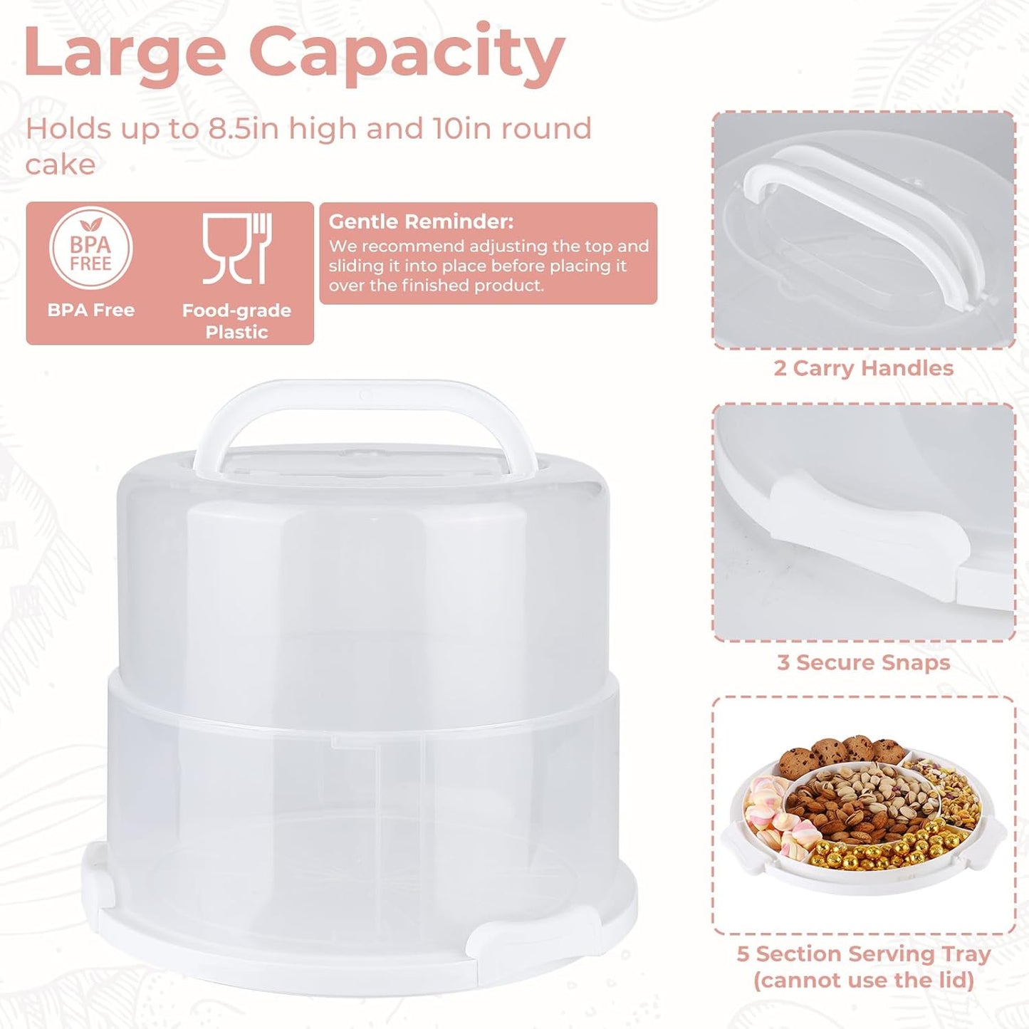 Foldable Cake Carrier, Holds up to 10in Round and 8.5in High Cake, with Lid and Handle