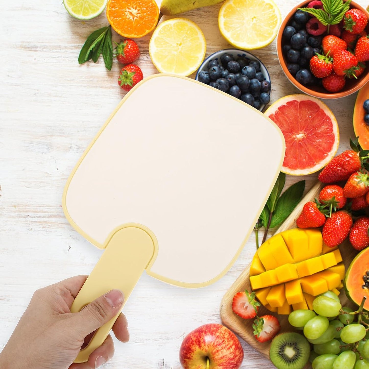 UKCOCO Reusable Non-slip Plastic Cutting Board for Kitchen Multipurpose Chopping Mat for Fruits Veggies Meat Small Cream Yellow Food Prep Board for Home Restaurant Hotel and Supermarket