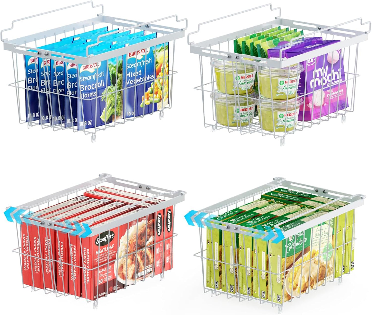 iSPECLE Chest Freezer Organizer - Adjustable Width & Extra Depth, 3 Pack | For 5-7 Cu Ft Chest Freezers, Stackable Large Freezer Organizer Bins, Easy Food Access & Organization, No Wasted Space, White