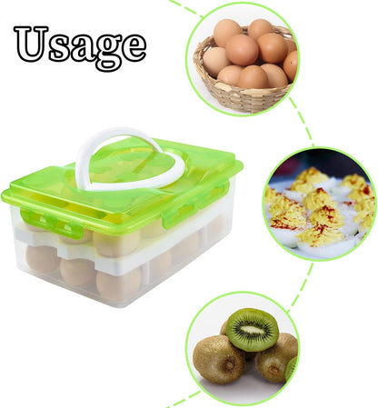 2 Tiers Egg Container Deviled Egg Carrier Eggs Holder with Handle Fridge Freezer Storage by DELIFUR (Green)