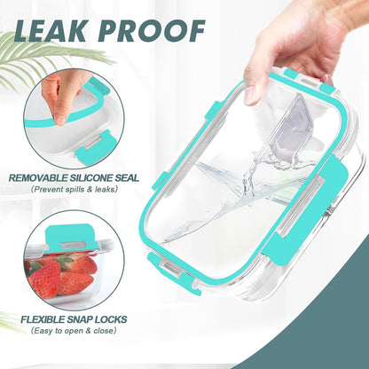 KOMUEE Glass Meal Prep Containers 3 Compartments, 5 Pack 36 oz, Glass Food Storage Containers with Lids, Airtight Lunch Bento Box, Portion Control, Freezer and Microwave Safe