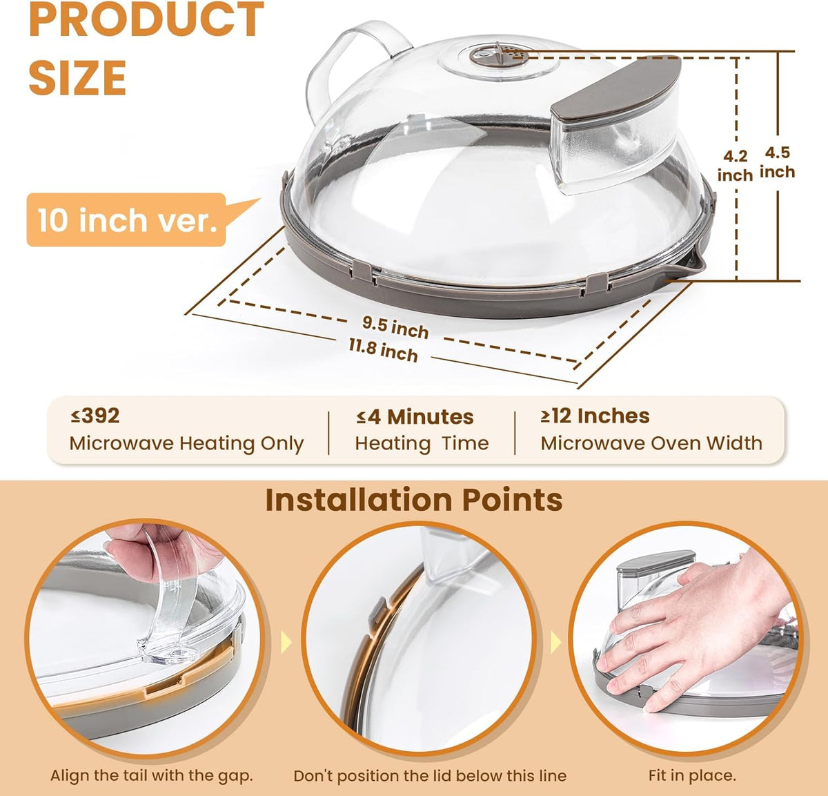 Microwave Splatter Cover with Water Steamer, Integrated Handle, 10 Inch