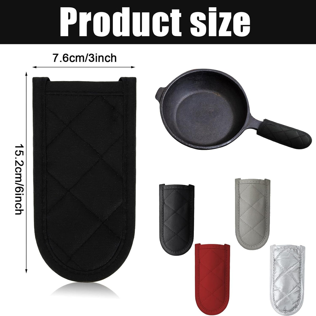 Patelai 4 Pcs Pot Handle Covers Heat Resistant Cast Iron,Black,Grey