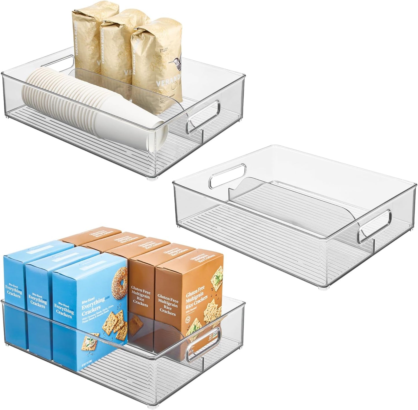 iDesign Divided Pantry Bin with Handles for Pantry, Refrigerator, or Freezer - Set of 3 - Clear