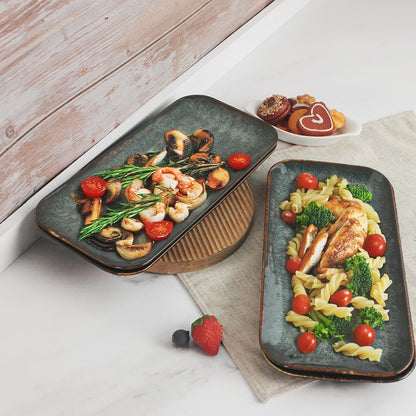 Porcelain Plate Set Large Serving Tray Set of 4, Reusable Serving Platters for Party Food, Cookie, Appetizer, Charcuterie, Snack, Dessert Display,Stackable Kitchen Dish 14.4 INCH