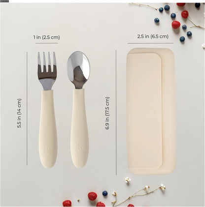 ASOMIC® Premium 316 Stainless Steel Toddler Utensils with Silicone Handles & Travel Case, Kids Spoon & Fork Set for Toddler Self Feeding at Daycare, Preschool & School, BPA-Free, Dishwasher Safe