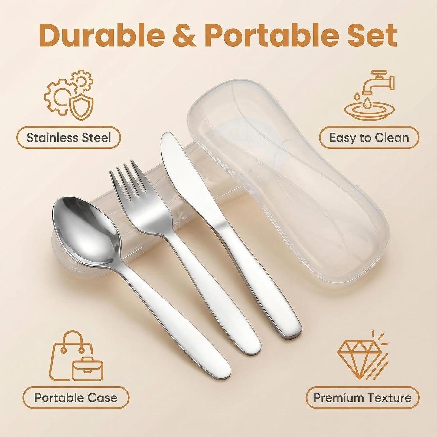 VANRA 2 Pieces Children Fork Spoon Set with Travel Case for Lunch Box, 18/8 Stainless Steel Kids Silverware Flatware Set Kids Utensil Set for School, 5.9in (Fork Spoon)