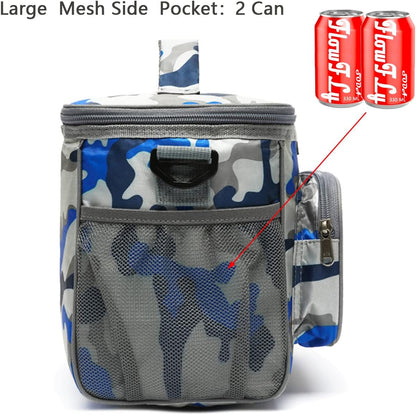 FlowFly Insulated Reusable Lunch Bag Adult Large Lunch Box for Women and Men with Adjustable Shoulder Strap,Front Zipper Pocket and Dual Large Mesh Side Pockets,Cherry - Colors B