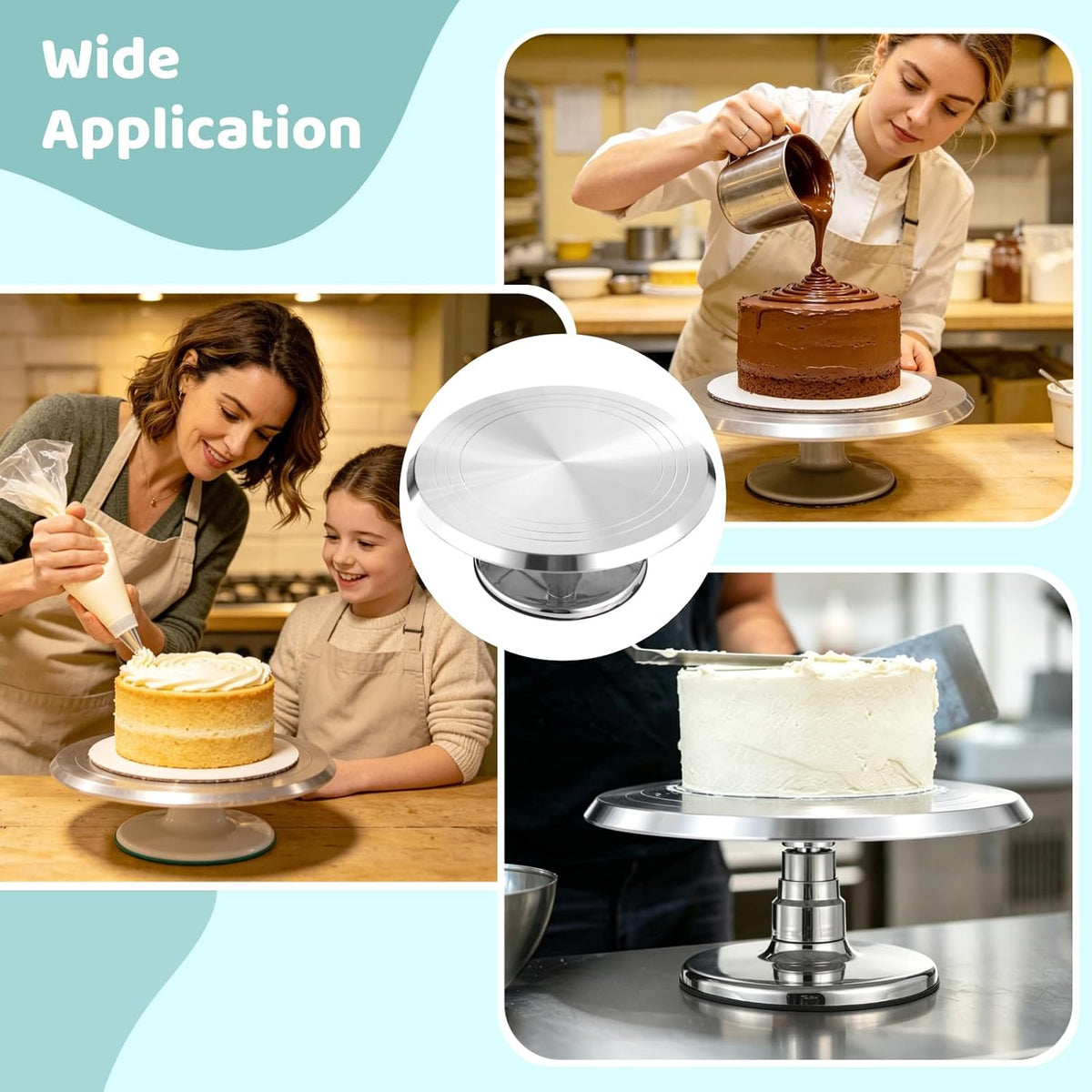 Aluminium Alloy Revolving Cake Stand Set, 12 in Cake Decorating Turntable with Piping Bag, 17 Piping Tips, 3 Plastic Scrapers, Coupler, Non Slip Rotating Platform for Baking and Decorating