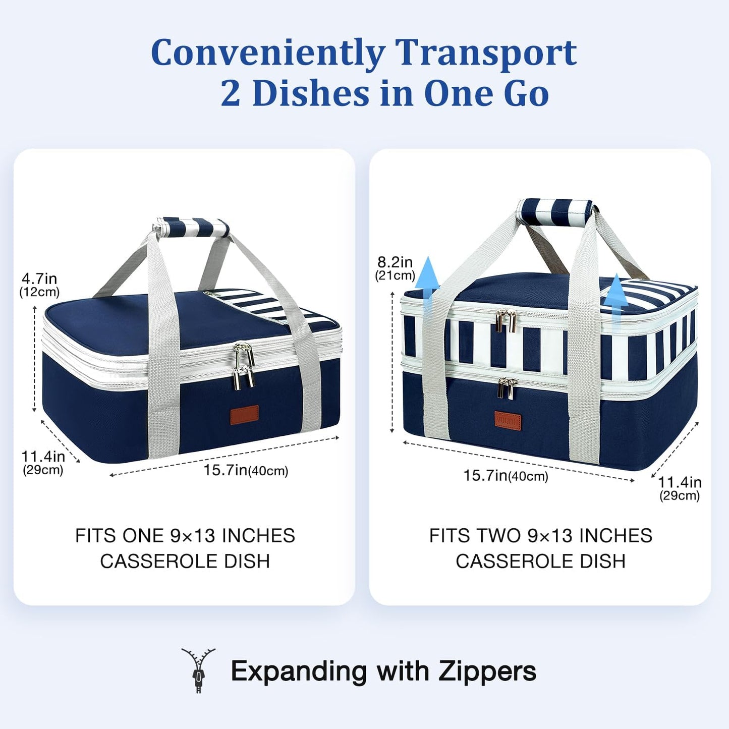 Expandable Casserole Carrier Bag - Double Decker Food Bag, Insulated Casserole Carrier for Hot or Cold Food, Lasagna Holder Tote for Picnics,Beaches,Traveling or Gifts
