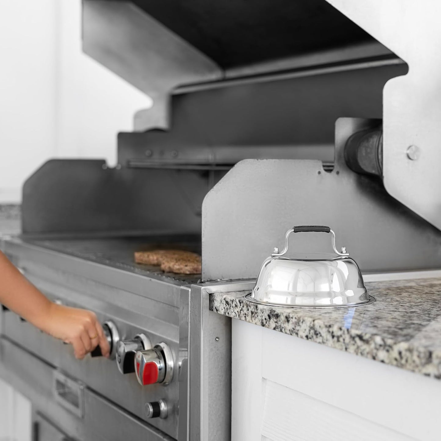 Outset Burger Cheese Melting Dome for Grill, Griddle, and Stovetop, Stainless Steel
