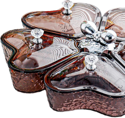 Dried Fruits Tray Candy Snack Plates Platter Appetizer Tray Divided Serving Tray for Cupcake Dried Fruits Family Holiday Home, Clear Grey Bowknot