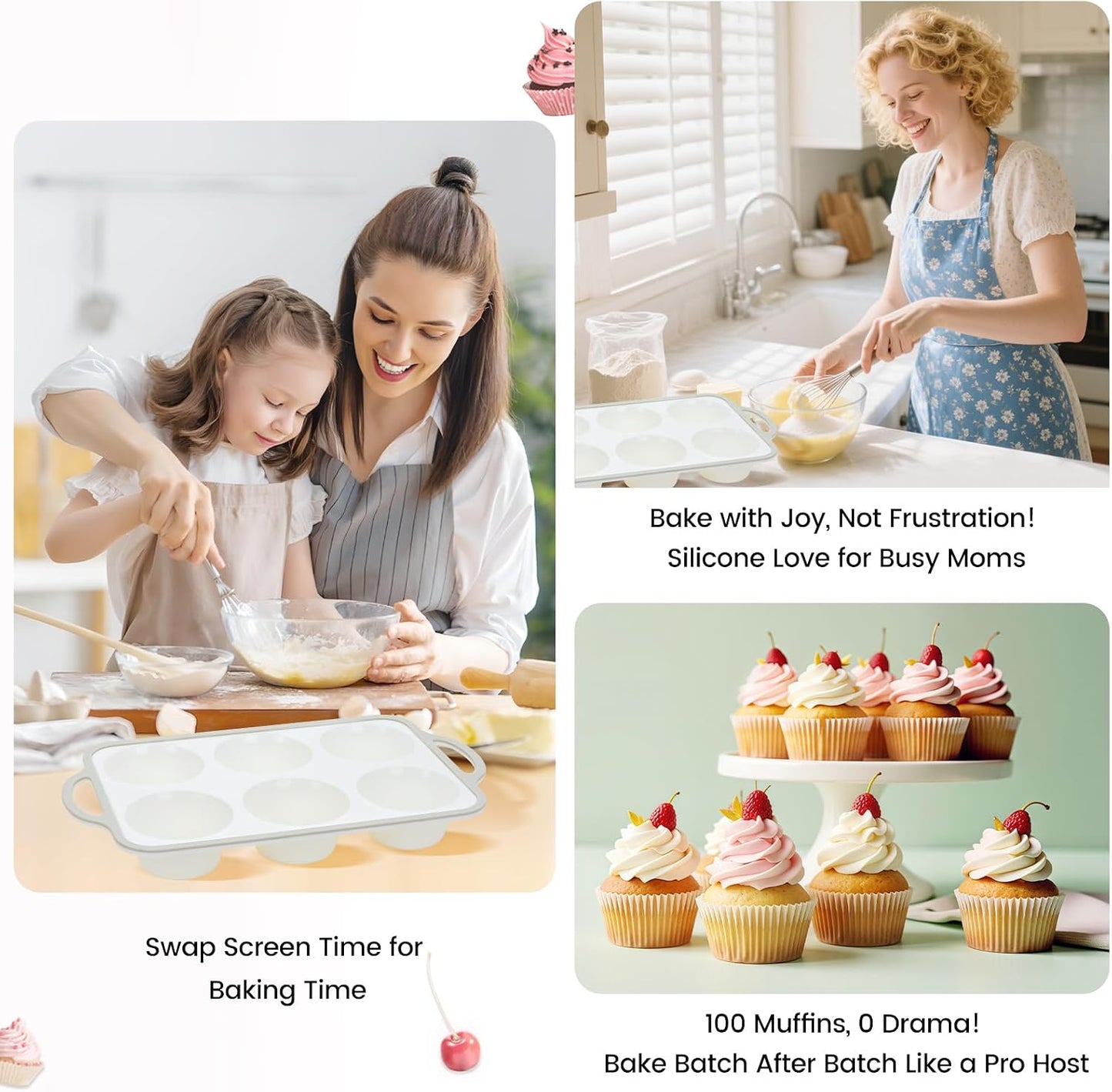 Silicone Muffin Pans for Baking 2 Pack, 2.6 Inch with Metal Reinforced Frame, Regular Size Nonstick Cupcake Pan 12 Cups for Baking Homemade Muffins, Dishwasher Safe BPA Free-Blue