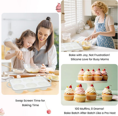 Silicone Muffin Pans for Baking 2 Pack, 2.6 Inch with Metal Reinforced Frame, Regular Size Nonstick Cupcake Pan 12 Cups for Baking Homemade Muffins, Dishwasher Safe BPA Free-Blue