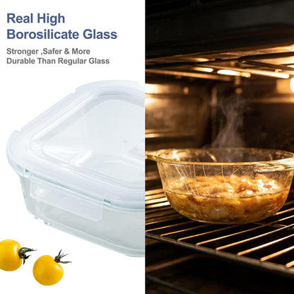 Airtight Glass Food Storage Containers with Lids (4-Piece Set) - Leakproof BPA-Free Glass Containers for Soup, Leftovers, Meal Prep, Office Lunch - Microwave, Dishwasher & Freezer Safe