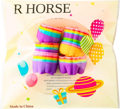 R HORSE 42Pcs Silicone Molds Cupcake 2 Inch Mini Size Reusable Muffins Liners Washable Non-Stick Donut Wrapper Mold Flower Shapes Baking Cups for Pan Oven Microwave Dishwasher