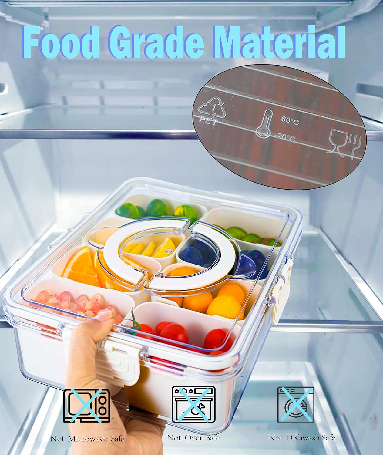 1Pack Divided Serving Tray with Lid and Handle Snack Tray with Lid Picnic Charcuterie Fruit Tray Candy Container Picnic Charcuterie Travel Box for Snacks (1)