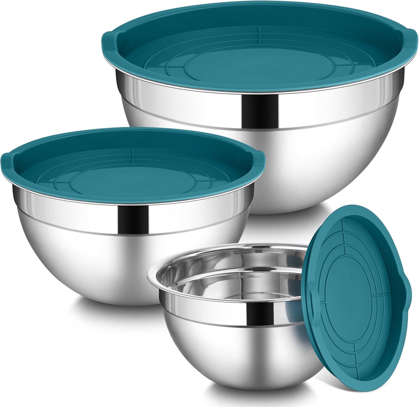 LIANYU Mixing Bowls with Airtight Lids Sets, 3 Packs Stainless Steel Metal Mixing Bowls, Ideal for Prepping, Cooking, Storage, Serving, Freezer & Dishwasher Safe, Khaki