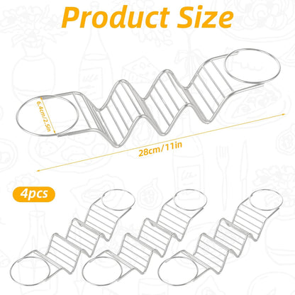 Stainless Steel Taco Holder 4 Packs Grill & Oven Safe Taco Holders with 2 Sauce Cups and Spoon Each Metal Taco Stands for 3 Tacos Taco Shell Stands for Taco Bar Gifts & Accessories