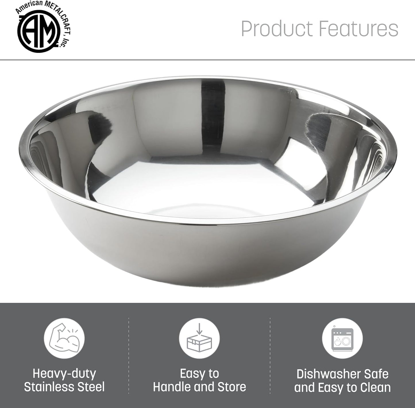 American Metalcraft 16" Stainless Steel Mixing Bowl - 13-Quart Durable Metal Bowls for Mixing, Large Stainless Steel Bowl