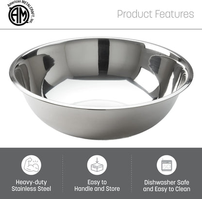 American Metalcraft 16" Stainless Steel Mixing Bowl - 13-Quart Durable Metal Bowls for Mixing, Large Stainless Steel Bowl
