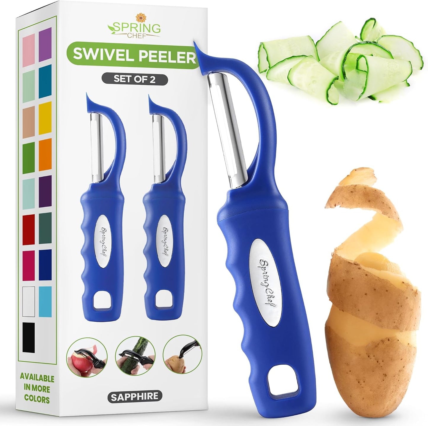 Spring Chef Premium Swivel Vegetable Peeler, Soft Grip Handle and Ultra Sharp Stainless Steel Blades - Perfect Kitchen Peeler For Veggie, Fruit, Potato, Carrot, Apple - Mango