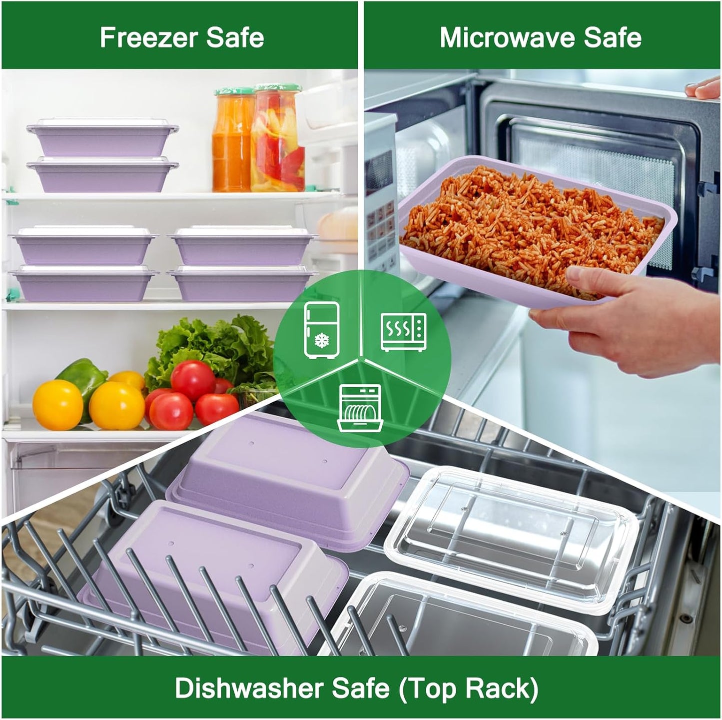 50 Pack (100-Piece) 32 oz Meal Prep Containers Reusable with Easy Open Lids, Sturdy Leakproof Food Safe, Microwave Freezer Dishwasher Safe, To Go Take Out Plastic Food Storage Pans with Lids, Black
