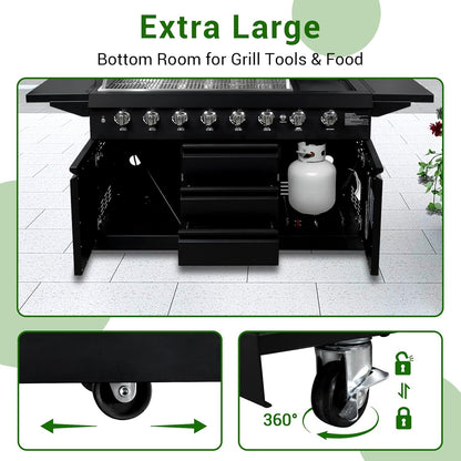 SINDA 6 Burners Gas Grill with Foldable Side Shelf, BBQ Outdoor Grill with 99000 BTUs Output, 3 Drawers for Backyard Barbecue Cooking & Barbecue Grilling，Black