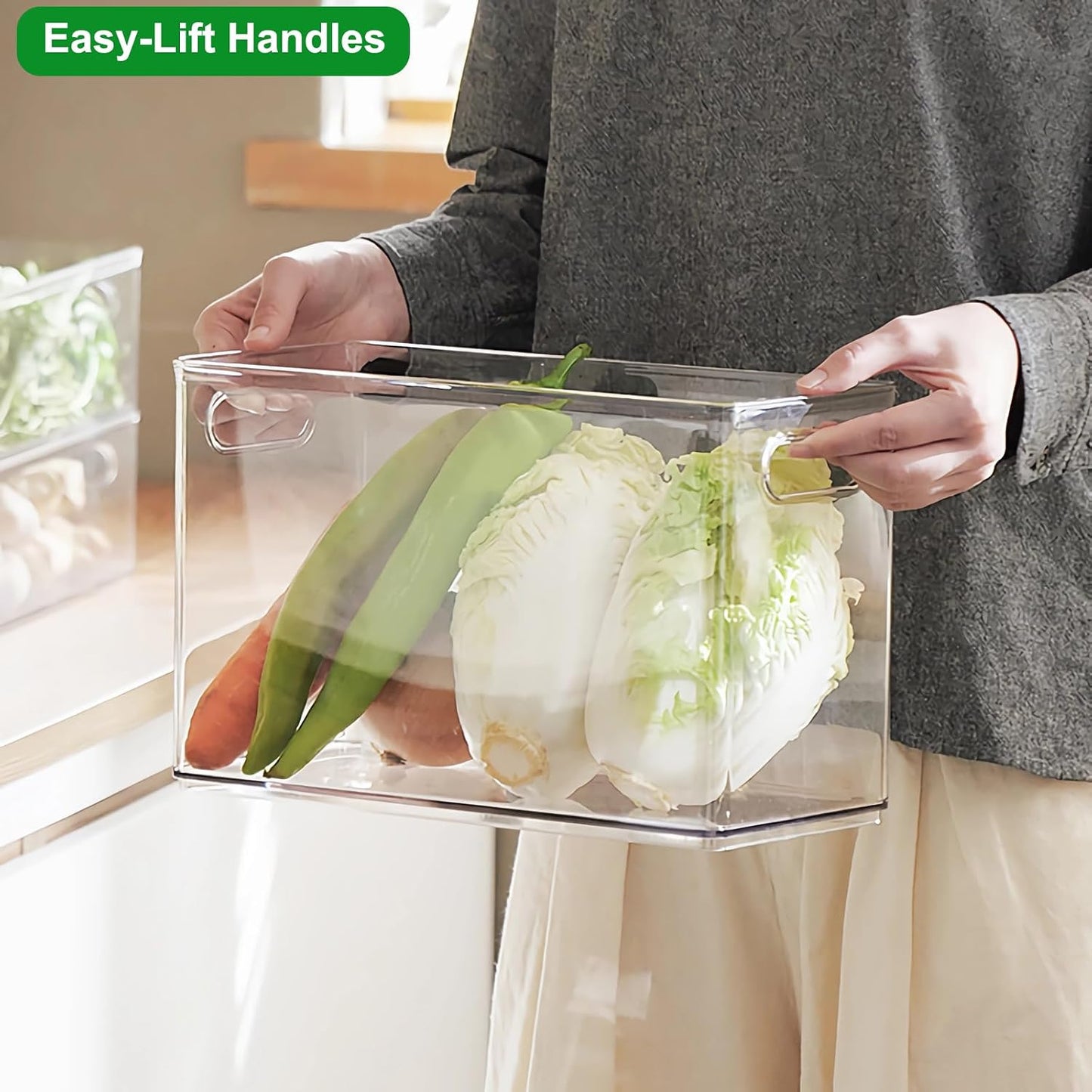 Taiuloo 2 Pack Stackable Refrigerator Organizer Bins with Pull-Out Drawer, Clear BPA-Free Food Storage Containers for Fridge Freezer, Kitchen Pantry Cabinet & Bathroom Vanity Organization