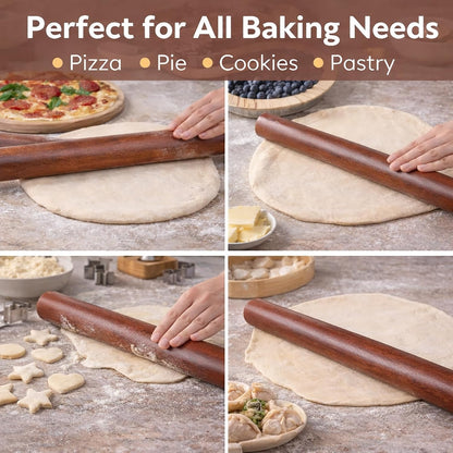 17 Inch French Rolling Pin, Wooden Dough Roller for Baking, Solid Wood Tapered Rolling Pin for Pizza, Pie Crust, Cookies, Pastry, Non-Stick, Easy Control Kitchen Baking Tool, Beech Wood