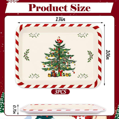 Whaline 3Pcs Greenery Serving Trays Reusable Melamine Platters Green Leaves Serving Dishes for Spring Birthday Wedding Party Food Supplies, 10 x 13 Inch