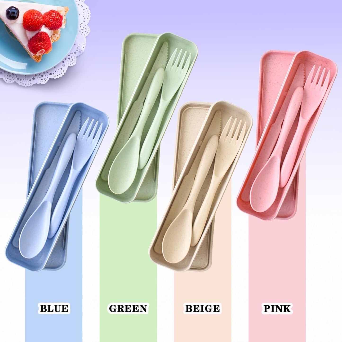 Lnrkai Travel Utensils Set with Case, 4 Sets Wheat Straw Reusable Spoon Knife Forks Tableware, Portable Cutlery Set for Lunch Box Accessories for Adults Travel Picnic Camping or Daily Use