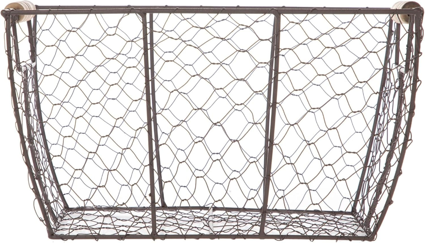 Decorative Brown Chicken Wire Basket with Wood Handles. 12.2x8x7.28