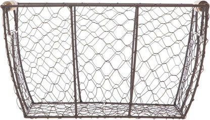 Decorative Brown Chicken Wire Basket with Wood Handles. 12.2x8x7.28