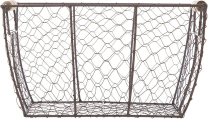 Decorative Brown Chicken Wire Basket with Wood Handles. 12.2x8x7.28