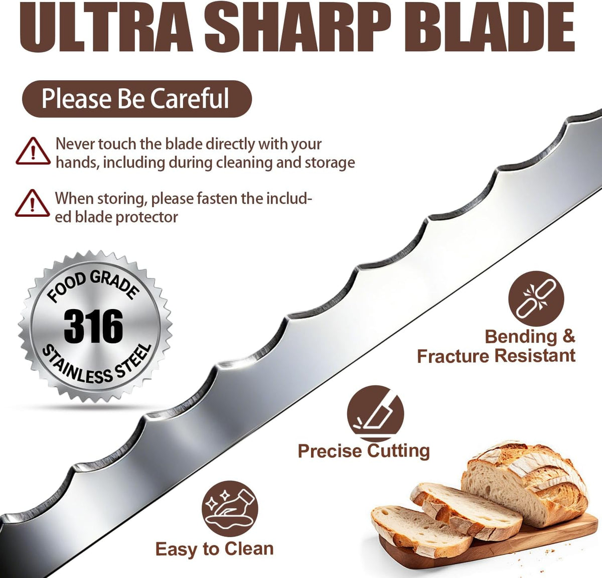 Adjustable Bread Slicer for Perfect Slices - Bread Knife for Homemade Bread with Thickness Guide - Premium Sharp Stainless Serrated Blade for Sourdough Baguettes Bagels Loaves