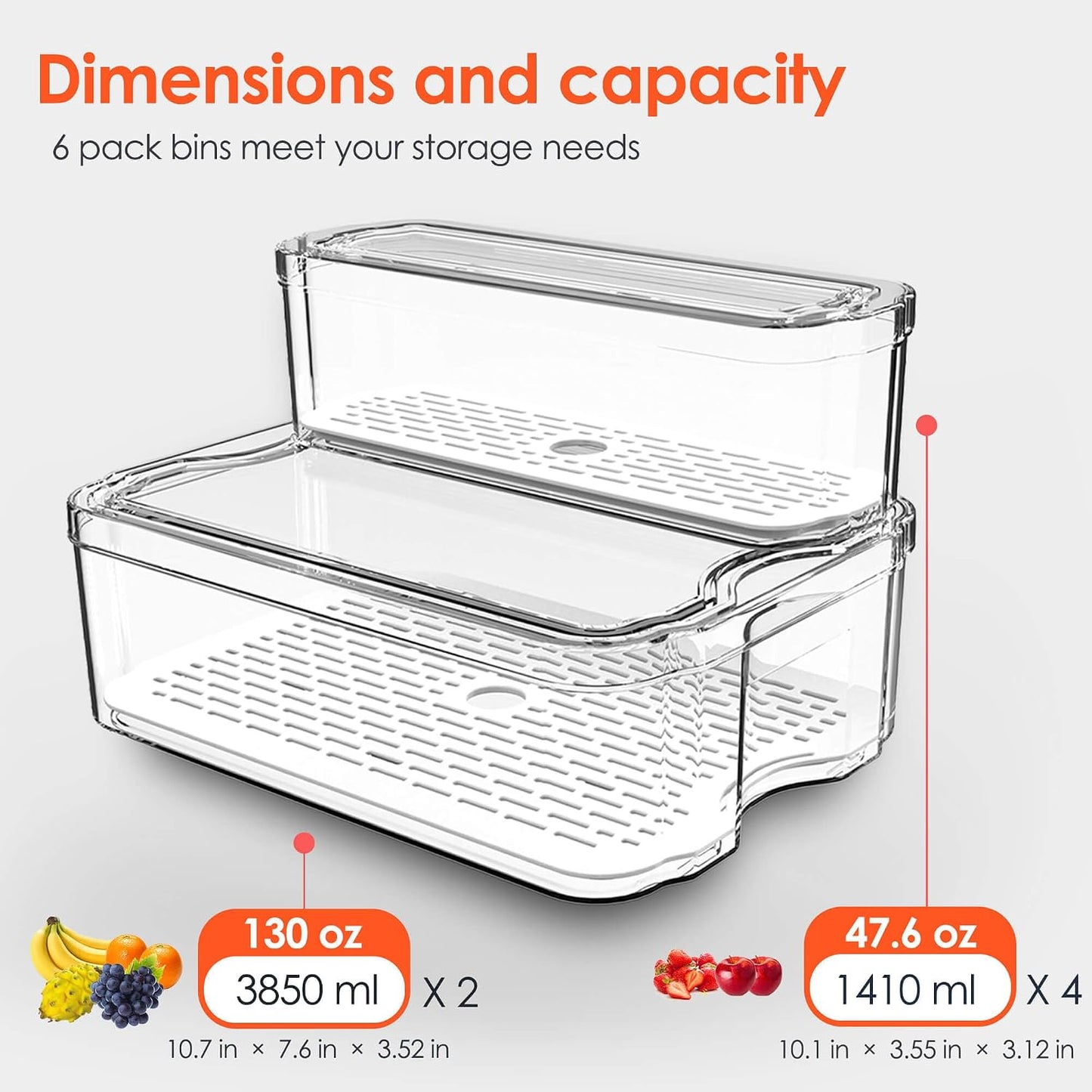 SMRCAD Fridge Organizers and Storage, Automatic Rolling Egg Holder and 6 Pack Fruit Organizer Bins with Lids for Fridge, Freezer, Refrigerator