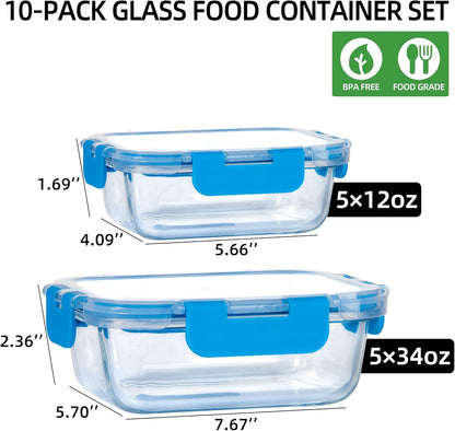 UMEIED 10 PACK Glass Food Storage Containers with Leak Proof Lids, Glass Airtight Meal Prep Containers Set for Lunch, On the Go, Leftover, Kitchen Pantry Organizers and Storage (Pink)
