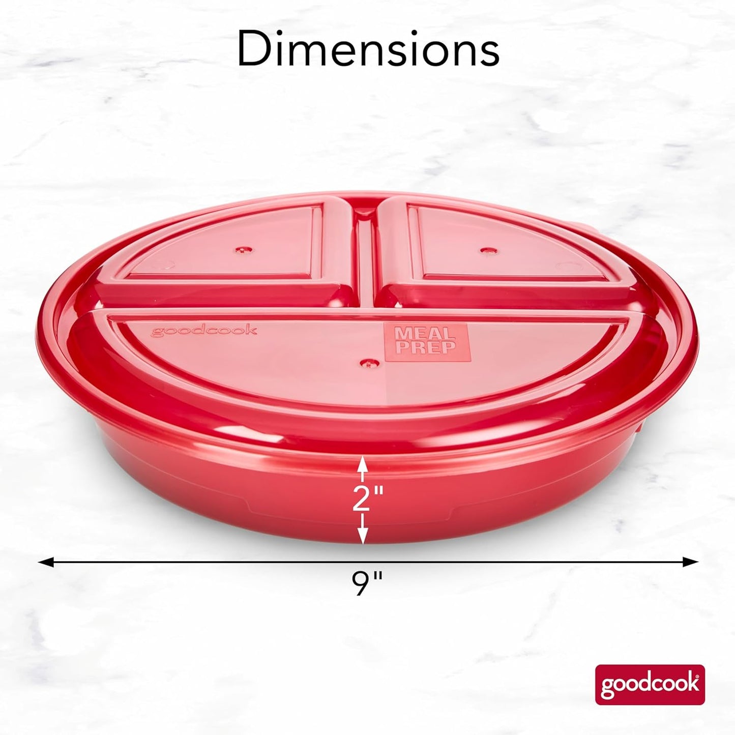 GoodCook Meal Prep Containers Set Microwave & Dishwasher-Safe Round Food Organizers with Labeled Compartments BPA-Free Food Storage Set with Snap Shut Lids Portion Control, 10-Pieces, Red