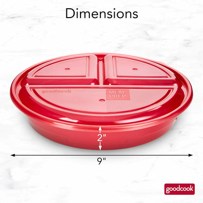 GoodCook Meal Prep Containers Set Microwave & Dishwasher-Safe Round Food Organizers with Labeled Compartments BPA-Free Food Storage Set with Snap Shut Lids Portion Control, 10-Pieces, Red