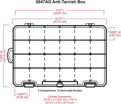 ArtBin 6944AG Medium Anti-Tarnish Box with 15 Removable Dividers, Jewelry & Craft Organizer, 1 Plastic Storage Case with Anti-Tarnish Technology, Clear with Aqua Accents 10.875” x 7.0” x 1.75”