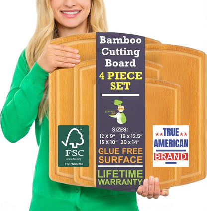 Greener Chef Luxury Bamboo Cutting Board Set of 3 with Glue-Free Surface Technology - Extra Spacious Wood Cutting Boards for Kitchen and XL Chopping Board Set - Replacements for Life