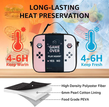Game Console Insulated Lunch Bag lonchera for Teen Boy Kid Gamer Lunch Box Bento Reusable Large Capacity Portable Waterproof Leakproof with name tag to School Office Picnic (1PCS Lunch Bag)