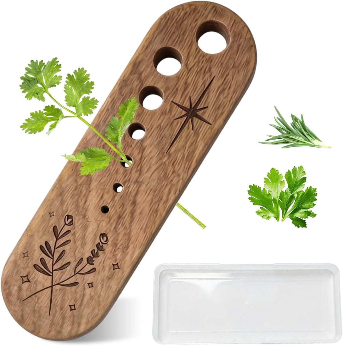 Herb Stripper with 7-Hole Leaf Separator & Black Walnut Chopper, Herb Prep Tool for Kale, Chard, Collard Greens, Rosemary, Mint and Thyme